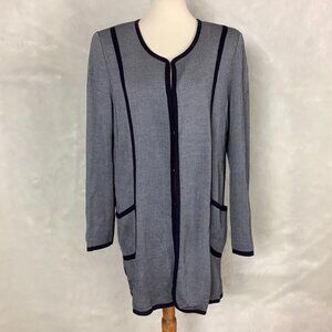 Misook Navy Blue Birdseye Longline Cardigan Sweater Jacket XL